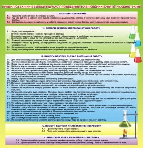 Стенд "Правила безпеки під час проведення занять в кабінет хімії" (Артикул: 3-1296)  