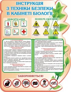 Стенд "Інструкція з техніки безпеки в кабінеті біології" (Артикул: 3-0403)  