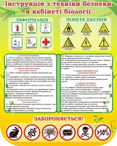 Стенд "Інструкція з техніки безпеки в кабінеті біології" (Артикул: 3-1991)  